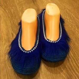 Blue Handmade Shoes with Pearls